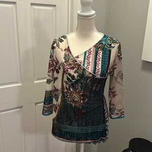 ANAC by Kimi Top with Teal & Purple Asian Flowers from Korea